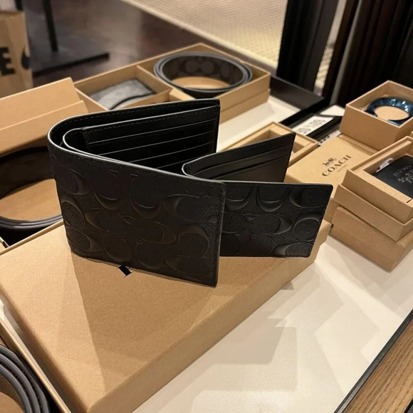 COACH MEN 3 IN 1 WALLET IN SIGNATURE LEATHER CR957 BLK - Picture 7 of 11